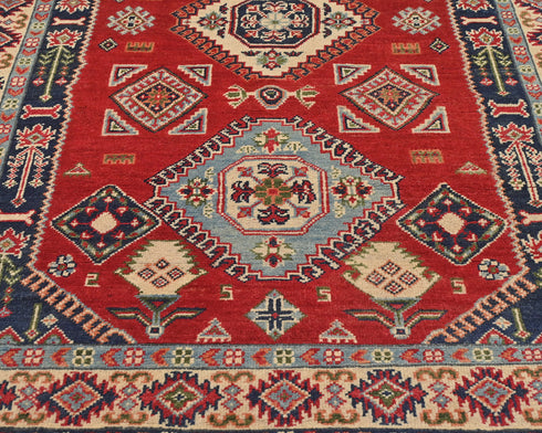4x6 Red Kuba Afghan Hand Knotted Wool Area Rug